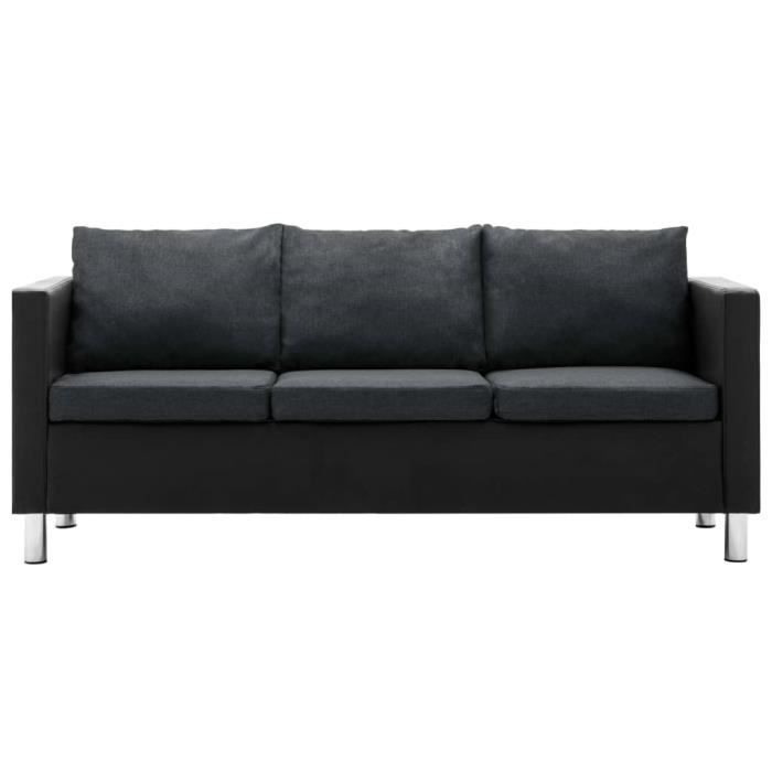 Style Élégance Chic - Canapé droit fixe 3 places Moderne Sofa Divan Canapé de relaxation Simili-cuir Noir et gris foncé - 67663