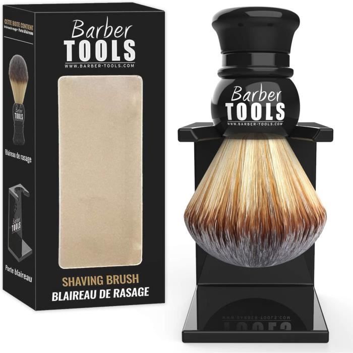 Blaireau de rasage avec porte blaireau. Diamètre 23 mm. En poils synthétiques de qualité supèrieur