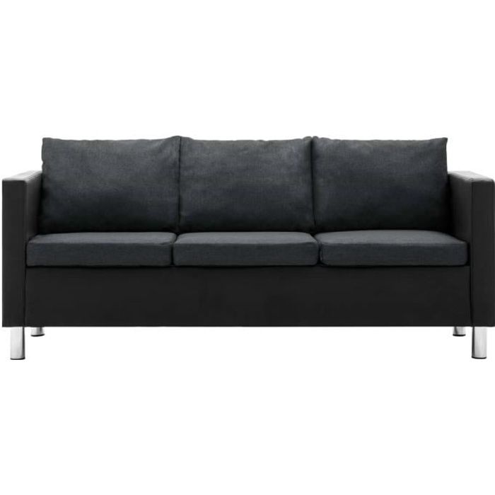 Festnight Canapé en cuir 3 places Canapé moderne en Simili-cuir Canapé de salon Noir et gris foncé 170 x 61 x 62 cm