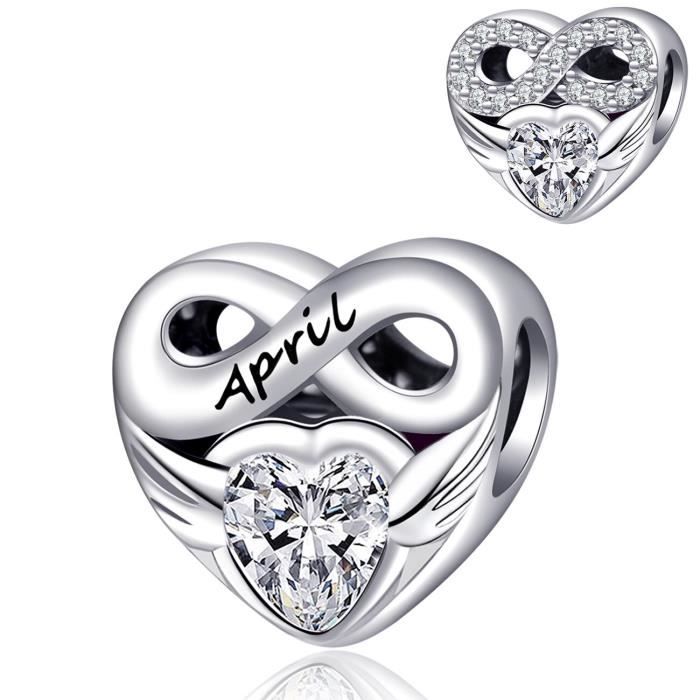LaMenars April Birthstone Heart Bead Fit Original Pandora Charm Bracelet Genuine 925 Sterling Silver For Women Jewelry DIY Making