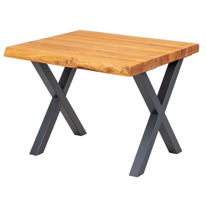 LAMO MANUFAKTUR Table basse en bois - industriel - salon - 60x60x47cm - frêne foncé - pieds métal gris - modèle design