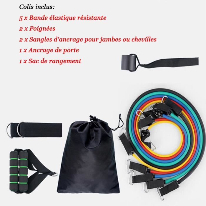 Ceinture de force Set de Bandes de Résistance Elastique Musculation + Guide Exercices Tubes en Latex Professionnels - Poignées,