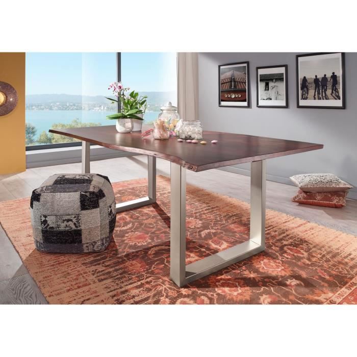 Table à manger 120x90cm - Bois massif d'acacia laqué (Brun/Gris) - Design moderne naturel - FREEFORM 3
