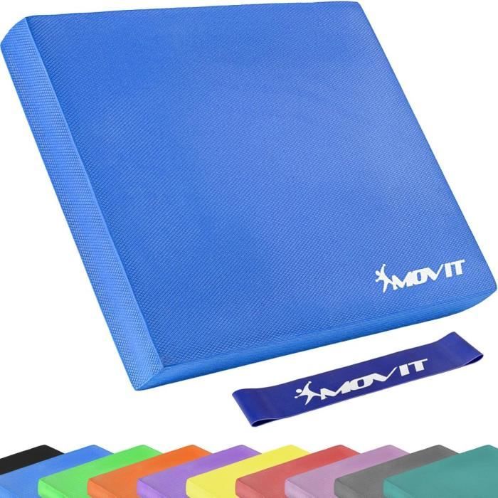 MOVIT Balance Pad Tapis d'entaînement - Coussin d'équilibre bleu avec bande d´entraînement