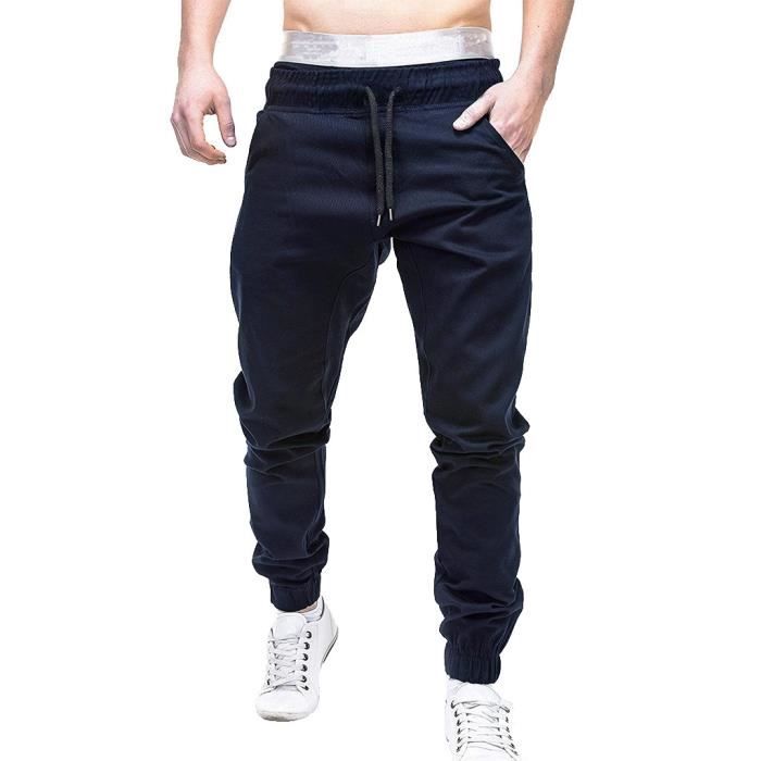 Pantalons de survêtement pour hommes Joggings élastiques décontractés Pantalons de sport solides avec poches amples Bleu PANTS001