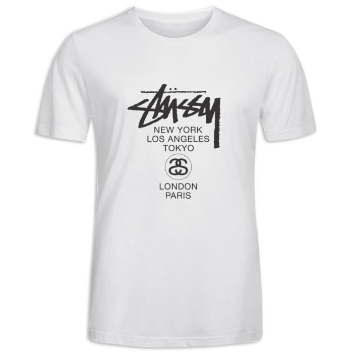 T-shirt multicolore imprimé à manches courtes avec personnalité de la mode Stussy Logo Hero pour hommes