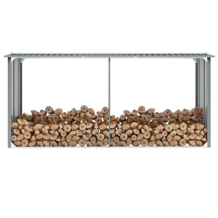 Abri de stockage de bois-ABRI BÛCHES Porte-bûche range-bûche Acier galvanisé 330x92x153 cm Gris