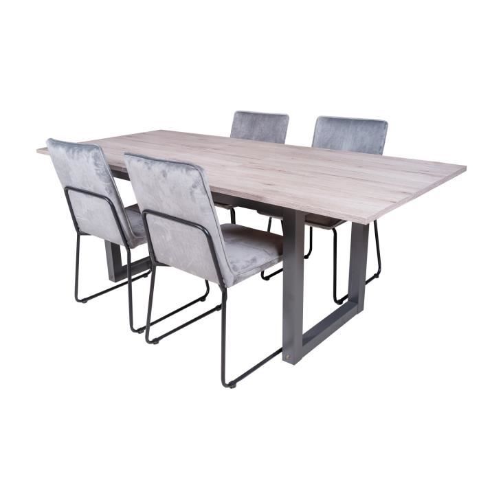Table extensible brooklyn + 4 chaises melbourne velours gris