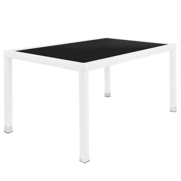 Table de repas Rotin blanc/Verre noir - BAROS - L 160 x l 90 x H 76