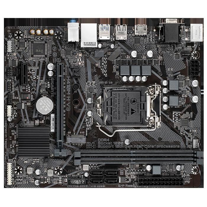 Carte mère GIGABYTE H410M H V3 Intel H410 Socket LGA1200 2xDDR4 SDRAM 64GB Micro ATX - Gigabyte