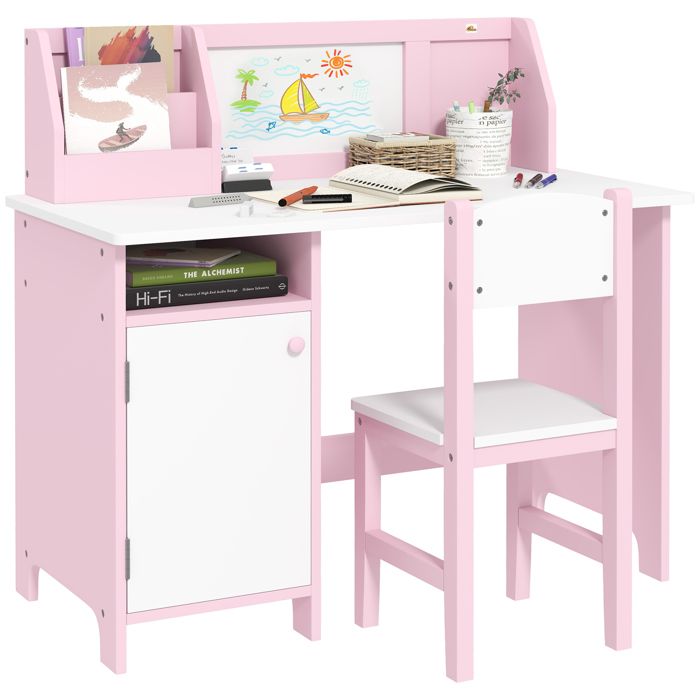 GOPLUS Kinderbureauset met boekenstandaard en ledlicht, in hoogte verstelbaar studentenbureau met kantelbaar tafelblad en lade, jeugdbureau, kindertafel en stoelset (grijs