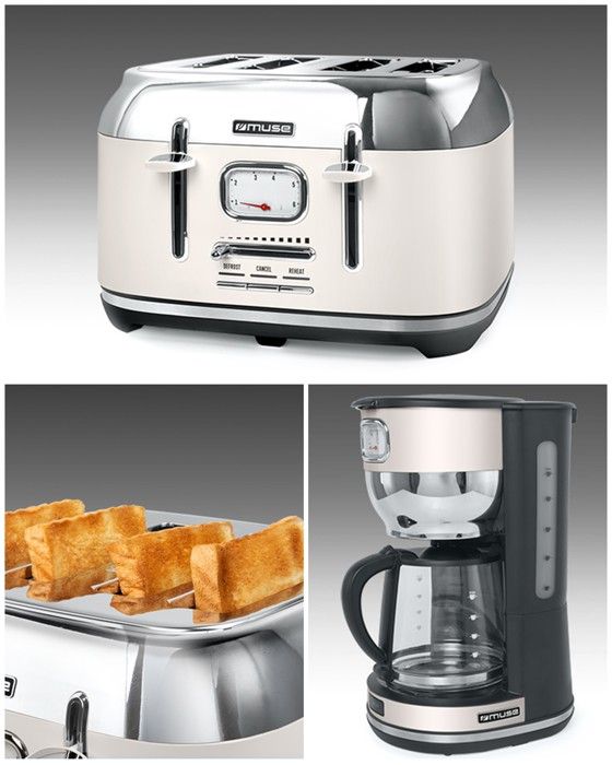 Cafetière et Bouilloire Rétro Vintage 10 Tasses + GRILLE PAIN 4 FENTES - vue 2