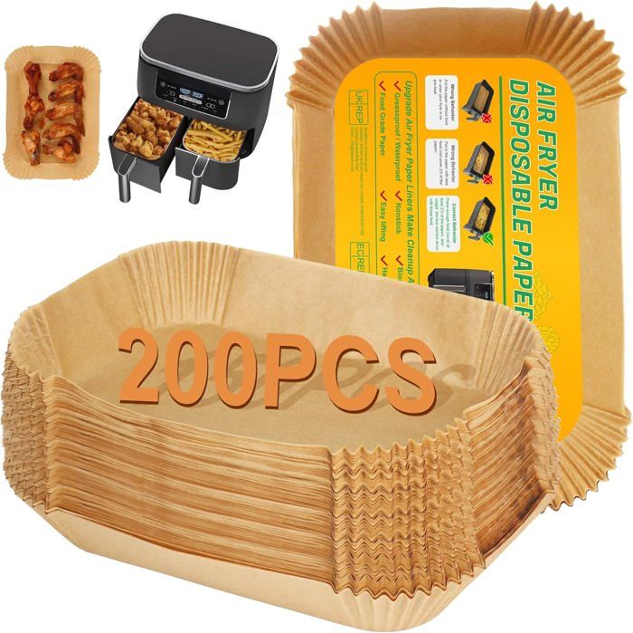 Papier Cuisson Air Fryer - Lot De 150 Feuilles 16x21 Cm - Résiste à 220°C, Sans BPA - Pour Friteuses 3-6L, Four, Micro-ondes
