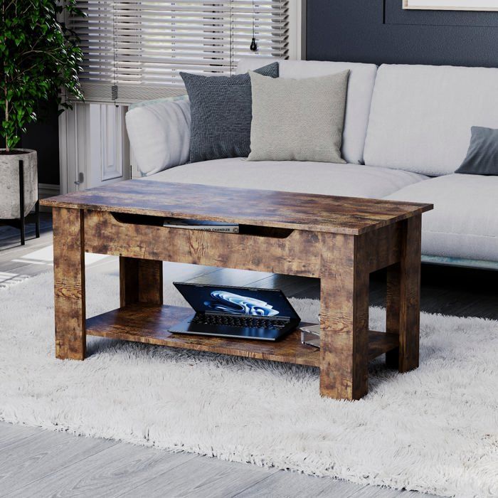 Yaheetech Table Basse Ronde Style Vintage en Bois avec Structure en Yaheetech Table Basse Ronde Style Vintage en Bois avec Structure en