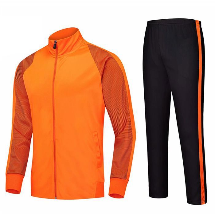 Survêtement Mixte Adulte/Enfant Ensemble Vêtement de Football Entraînement Polaire Veste et Pantalon Automne Hiver - Orange