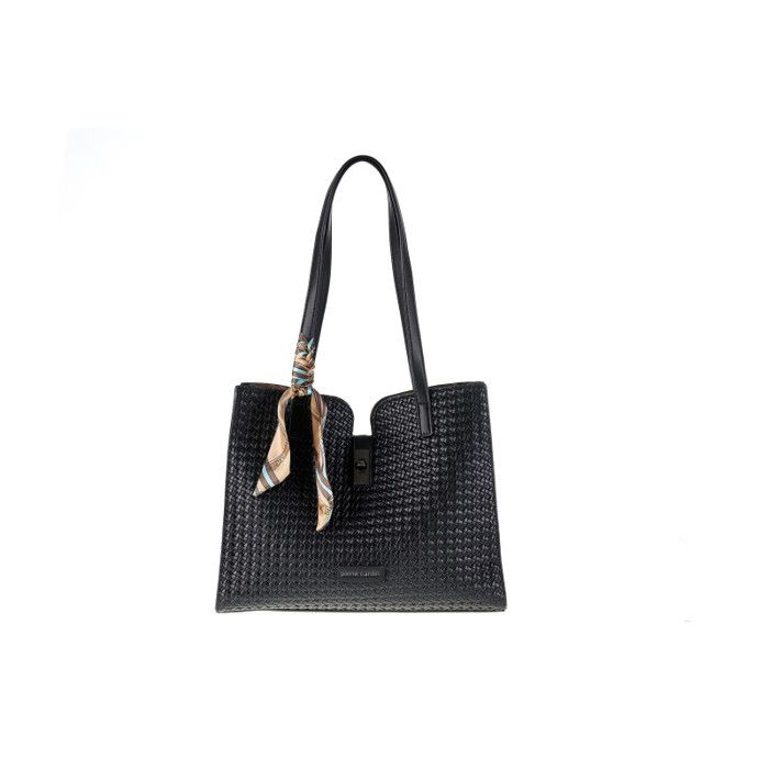 Sac à main femme Pierre Cardin avec foulard - Sac bandoulière - Sac fourre-tout - Similicuir - Noir clair
