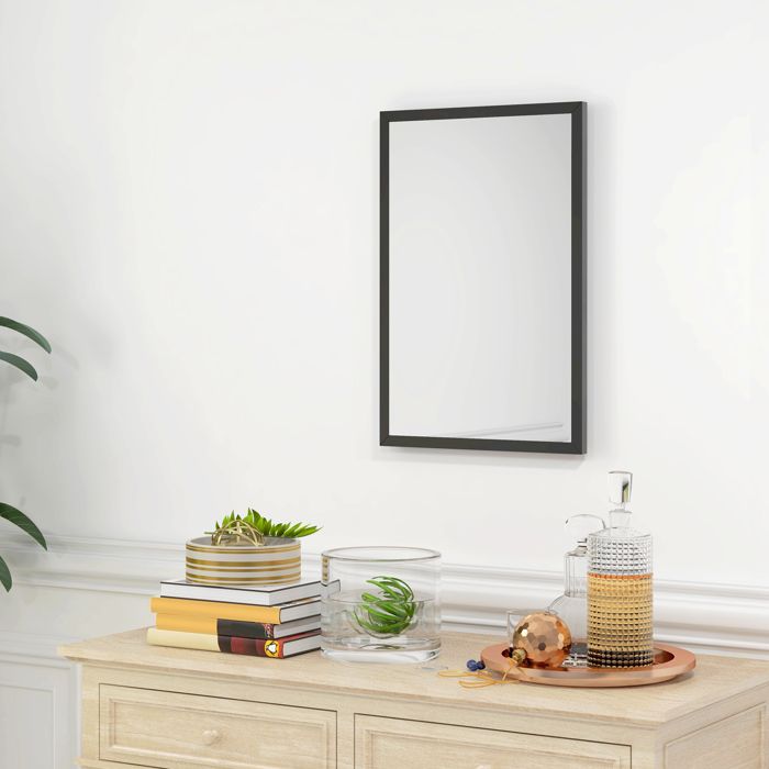 Miroir mural rectangulaire 60 x 40 cm cadre en bois noir idéal pour la salle de bain salon ou chambre