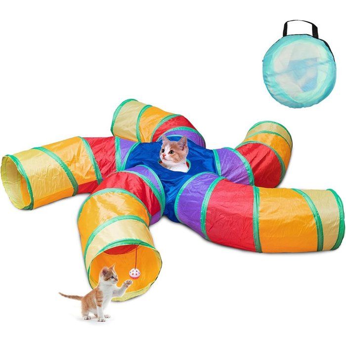 Tunnel dintérieur pour chat 5 grands tubes avec balle de jeu tunnel de jeu pliable en forme de S jouet dintérieur  trou