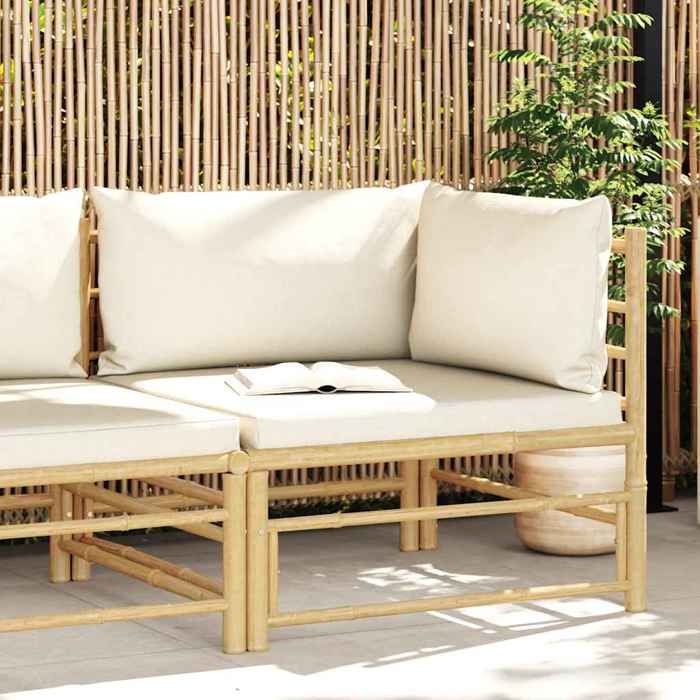Canapé dangle de jardin en bambou - vidaXL - Modulaire - Coussins blanc cassé - 70x70x60 cm - 65 cm largeur du siège