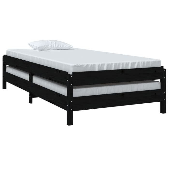 BURKE* Lit simple 75x190 cm Lit empilable sans matelas noir bois de pin massif- LL7193