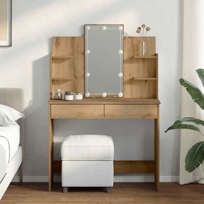 Moderne Coiffeuse avec lumières LED en bois Table de Cosmétique pour Chambre chêne artisanal 96x40x142 cm@FR(510822)