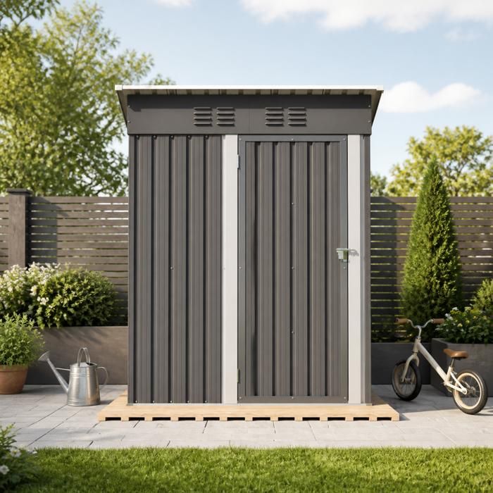 Kimfead Abri de Jardin Métal 101m²- Abri de Stockage Anthracite 182 x 727 x 1406cm - Toit Plat et Porte Verrouillable pour Outils