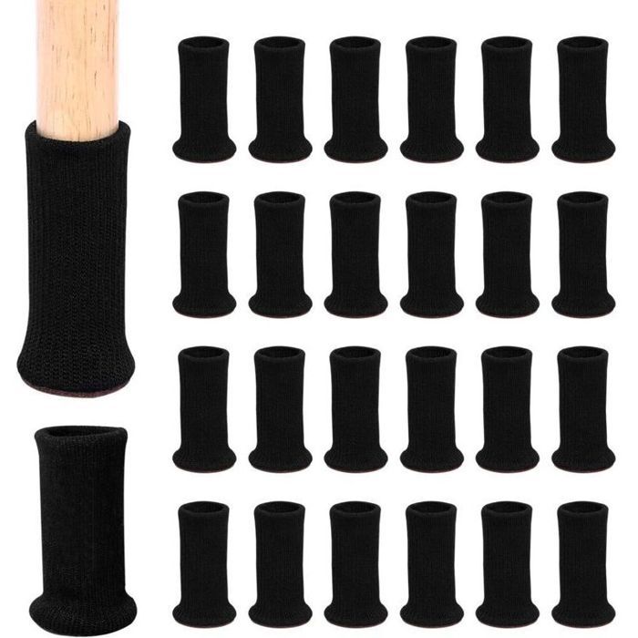 Chaussettes de meubles - PZCC - 24 paires - Noir - Feutre antidérapant - Réduction du bruit