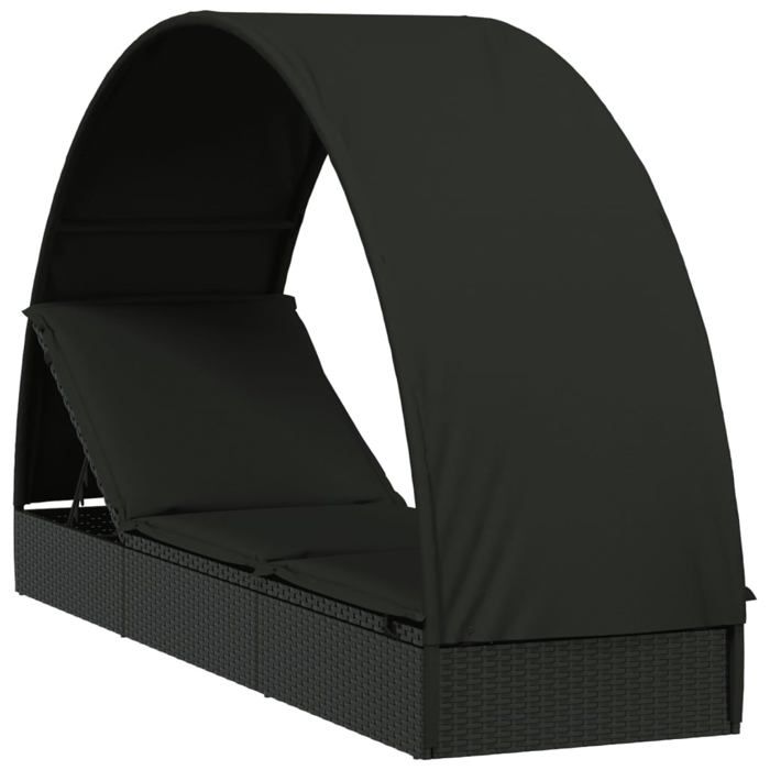 Chaise longue/Fauteuil long - CLARENCE® - Bain de Soleil simple - 1 PLACE - avec toit rond noir 211x57x140cm résine tressée 12966
