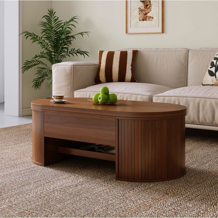 Table basse relevable noyer naturel L 110 x P 55 5 x H 40 cm plateau MDF rangement