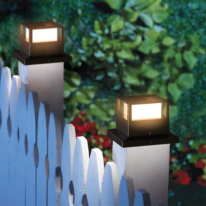 2 pièces Lampe Solaire Extérieur Pilier Portail LED Étanche pour Jardin Terrasse Clôture
