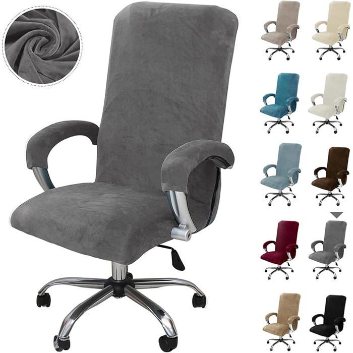 XJYDNCG Housse de chaise de bureau avec accoudoirs extensibles en velours Housse de fauteuil de jeu(gris XL)