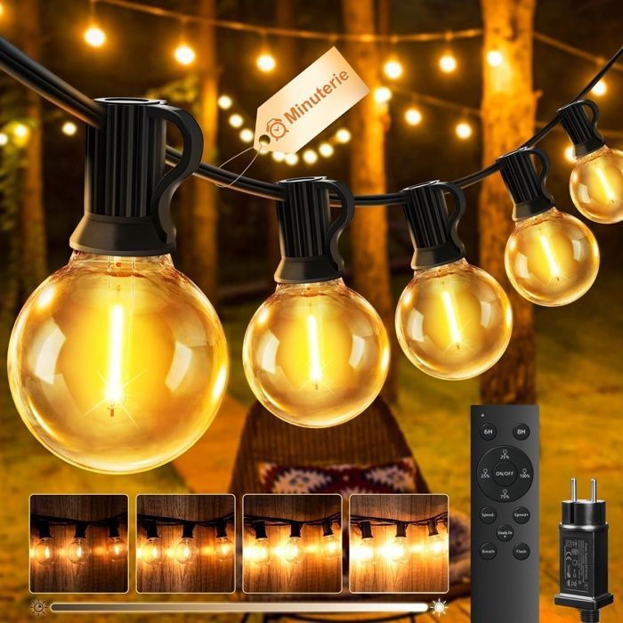 Guirlande Lumineuse Exterieur Guinguette 32M 24V G40 50+2LED Ampoules de Guirlandes avec Télécommande Etanche Lampe Jardin Noël