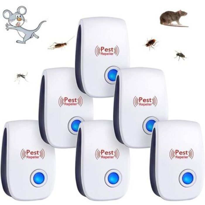 Répulsif à ultrasons 6pcs – Protection jusquà 1200 pieds² – Appareil anti-insectes et rongeurs – Écologique et sans danger