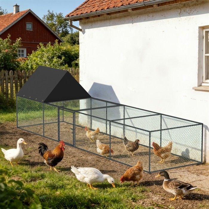 Enclos Poulailler 319.5cm - BingoPaw - Enclos Poule avec Filet Nylon et Bâche Oxford Cage Poulailler Métal Anti-UV pour Jardin