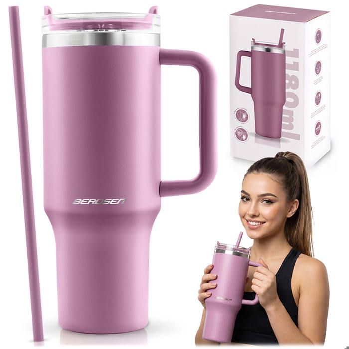 Gobelet isotherme Berdsen avec paille 1180 ml rose