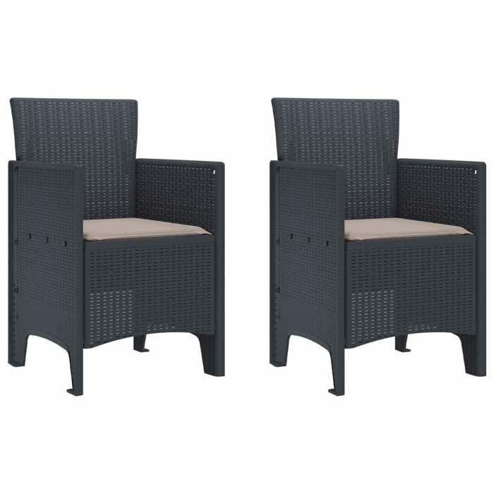 Lot de 2 chaises de jardin - vidaXL - chaise extérieure - Polypropylène - Anthracite - 53 x 49 x 85 cm - charge max. 220 kg lxk17h65