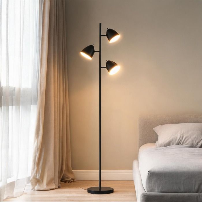 Lampadaire sur pied en métal noir 3 abat-jours orientables style industriel 169 cm