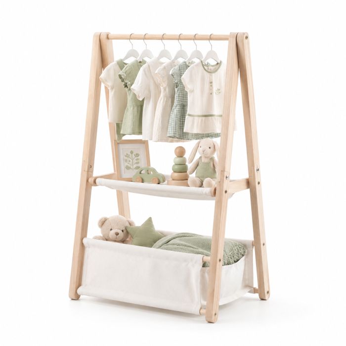 Portant à Vêtements avec 1 Niveaux Étagères et panier de rangement Pliable Petit Porte-vêtements 101 x 71 x 30 cm