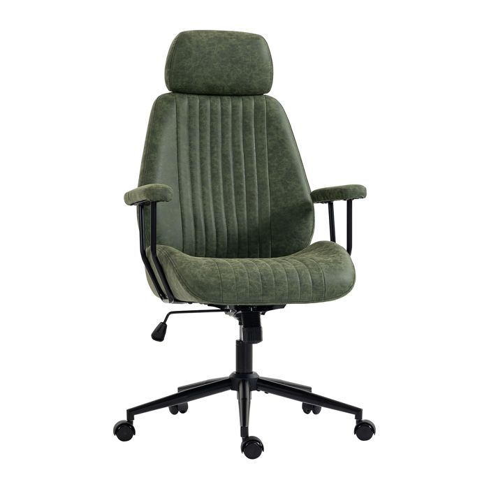 Fauteuil de Bureau Rétro DYHOME Chaise Gaming Ergonomique Simili Cuir Dossier Haut 136kg Vert
