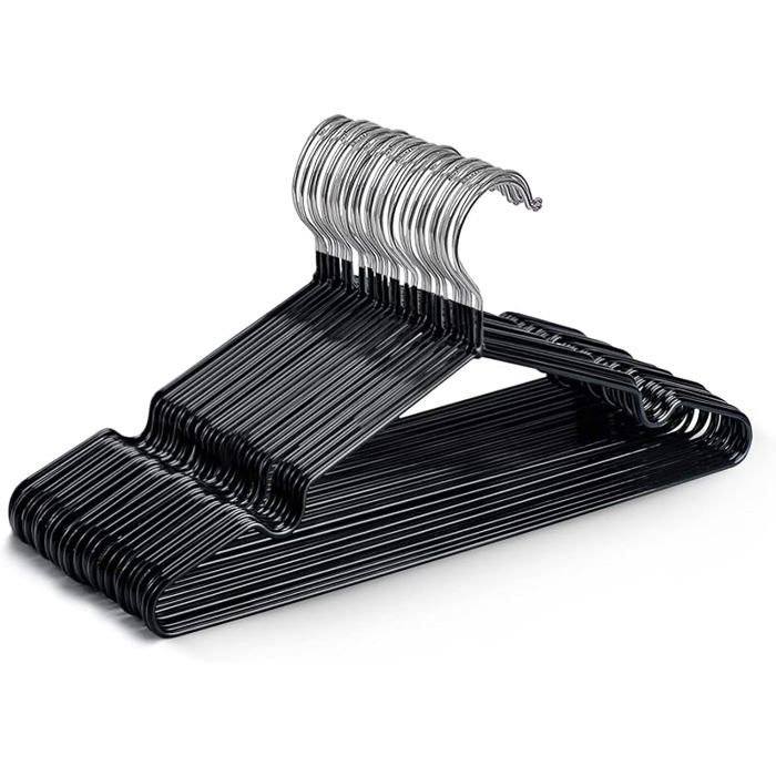 Cintres en Métal Revêtus de Caoutchouc Premium Lot de 20 Gain de Pce Organisation Rangement Cintres Robustes Noir