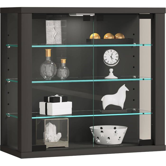 VCM Vitrine Murale Suspendue Vitrosa S Anthracite Verre de Sécurité Trempé Bois 40x43x18 cm VCM Vitrine Murale Suspendue Vitrosa S Anthracite Verre de Sécurité Trempé Bois 40x43x18 cm
