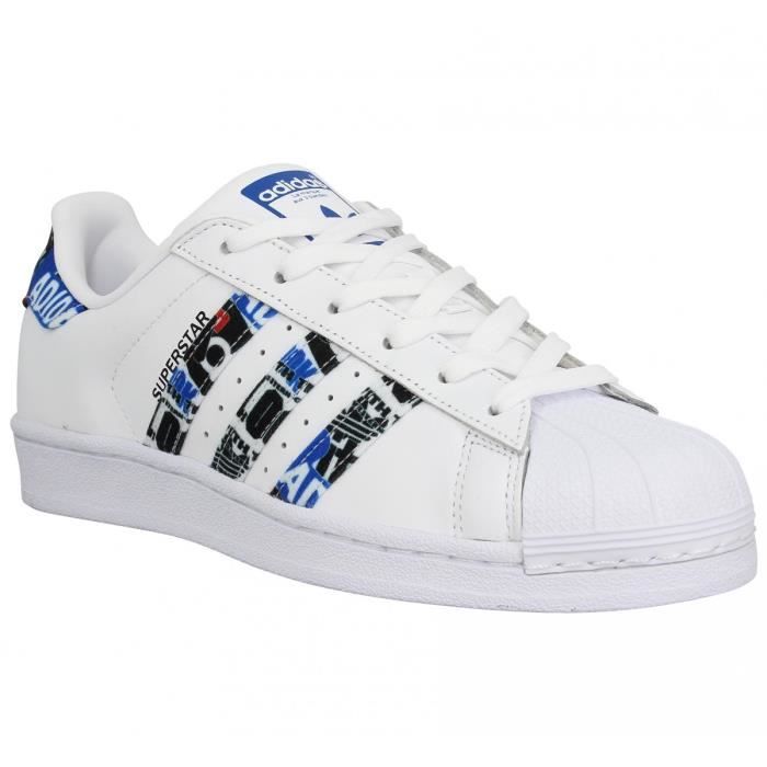 Baskets ADIDAS Superstar cuir Femme 38 2 3 Blanc Bleu Cdiscount