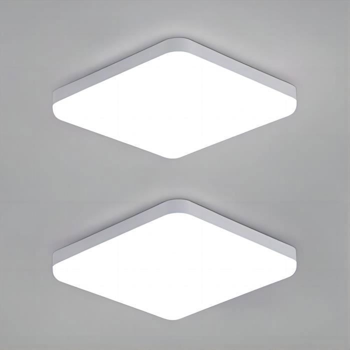 2 Packs Plafonnier LED pour Salle de Bain Chambre Cuisine Salon Balcon 32W 6500K Étanche IP54 Blanc (Carré)