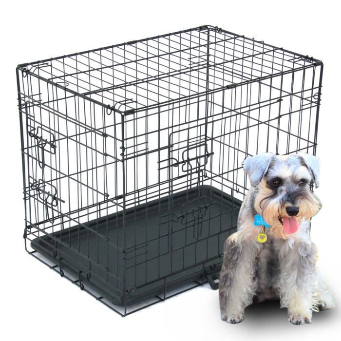 Meilleurs prix pour Cage Caisse de Transport Pliante avec 2 porte pour Chien en métal Noir 60 x 43 x 50 cm