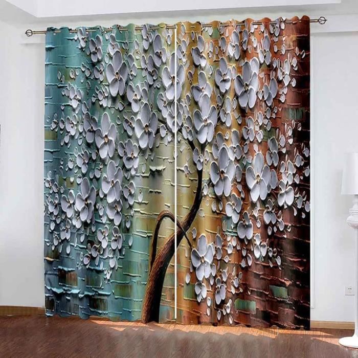 Rideaux Occultants Géométriques Bleu-beige - Isolant Thermique Et Phonique, 200x210 Cm, à œillets, Pour Chambre Ou Salon