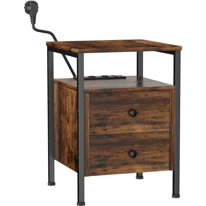 Table De Chevet Industrielle Relaxdays – 2 Étagères + Tiroir – Métal & MDF Noir/Marron