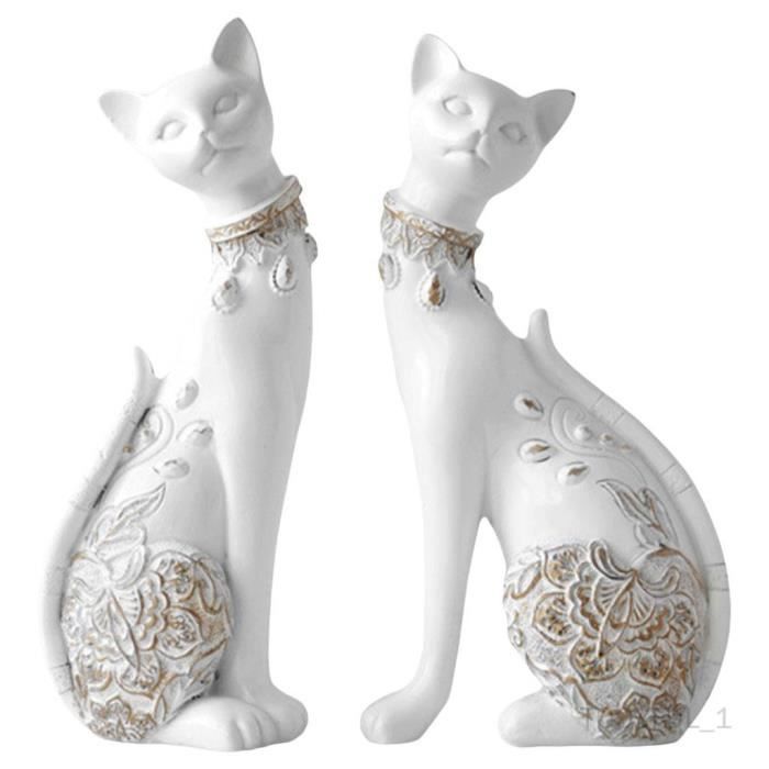 PRETYZOOM Lot de 2 statues de chat en porcelaine et