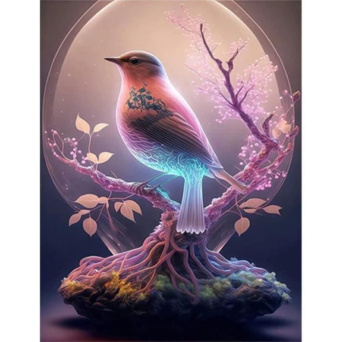 Broderie Diamant - Oiseaux dans le Jardin 40x50cm toile tendue sur châssis