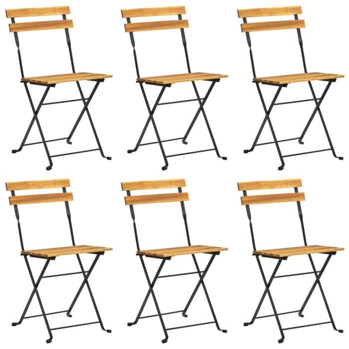 Chaises pliables - Maison - Lot de 6 - Acier et bois dacacia massif - Extérieur - Naturel