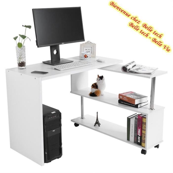 Table D Angle 360 Rotatif Bureau Informatique En Bois Multifonction Avec Etageres De Livre Blanc Belle Tech Achat Vente Meuble Informatique Table D Angle 360 Rotatif B Soldes Sur Cdiscount Des Le